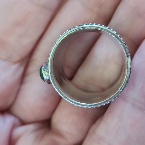 Sterling Malachite Wide Boho Bali Style Cigar Band Ring sz 8 - Picture 5 of 16